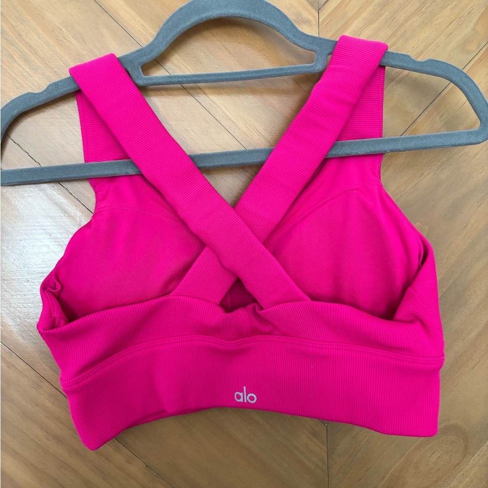 ALO Yoga Hot Pink Ribbed Sports Bra - Picture 2 of 3